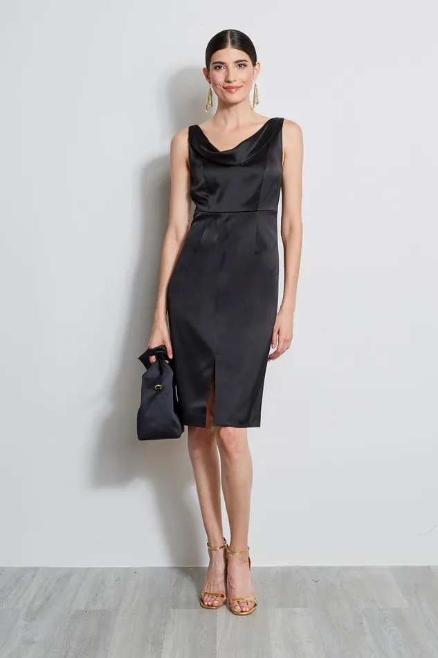 Sleeveless Dresses Women Elie Tahari Satin Cowl Neck Dress BLACK
