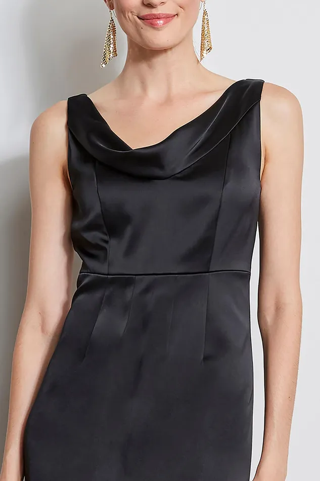 Sleeveless Dresses Women Elie Tahari Satin Cowl Neck Dress BLACK