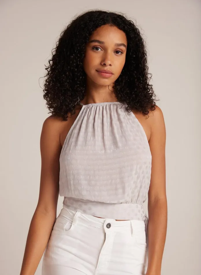 Sleeveless Women Bella Dahl Side Tie Button Halter 8211 Silver Pearl