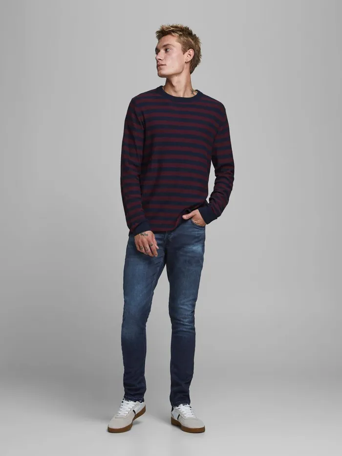 Slim Jeans JACK and JONES Mens GLENN ORIGIANL GE 011 INDIGO KNIT SLIM FIT JEANS Blue Blue Denim