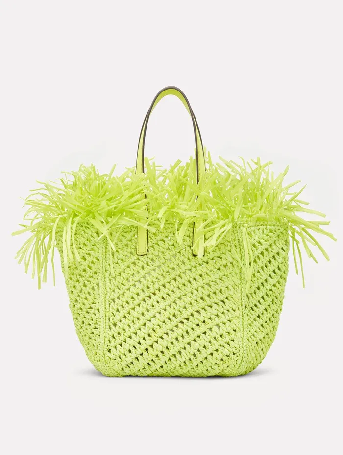 Small Raffia Crochet Square Tote Citrine Women Oscar De La Renta Handbags
