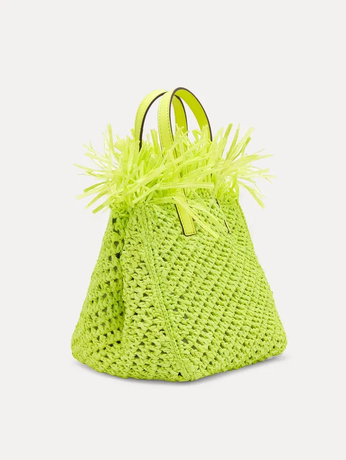 Small Raffia Crochet Square Tote Citrine Women Oscar De La Renta Handbags