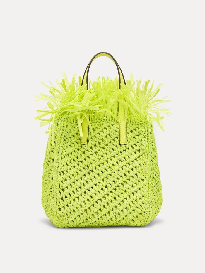 Small Raffia Crochet Square Tote Citrine Women Oscar De La Renta Handbags