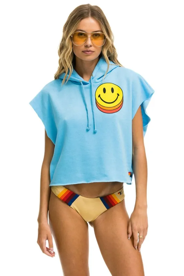 Smiley Sunset Sleeveless Relaxed Cropped Pullover Hoodie 8211 Sky Women Aviator Nation Hoodies
