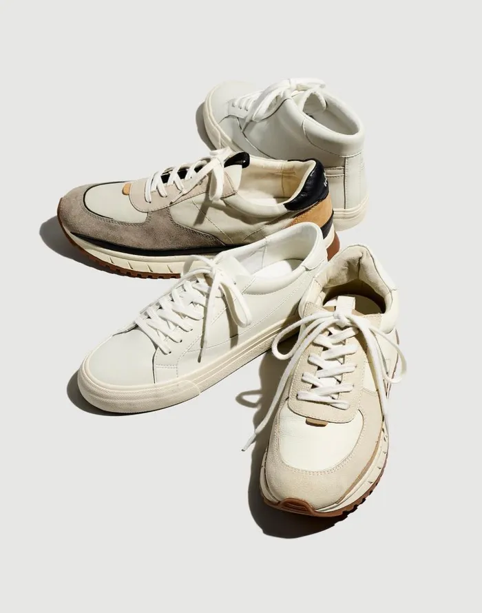 Sneakers Men Madewell Kickoff Trainer Sneakers In Neutral Colorblock Leather Antique Cream Multi