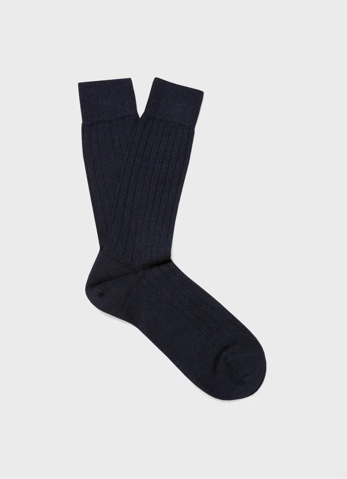 Socks ussunspel Men Merino Wool Ribbed Socks Navy