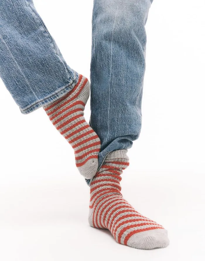 Socks Women Madewell WaffleKnit Trouser Socks In Stripe Cabernet
