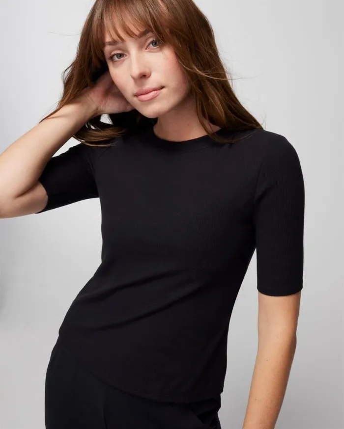 Soma Body Ribbed Crewneck Bra Tee Optic White Women Tops and Bodysuits
