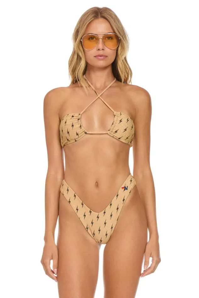 Sparkle St Tropez Bandeau Halter Bikini Top 8211 Black Bolt Repeat Women Aviator Nation Swim Tops