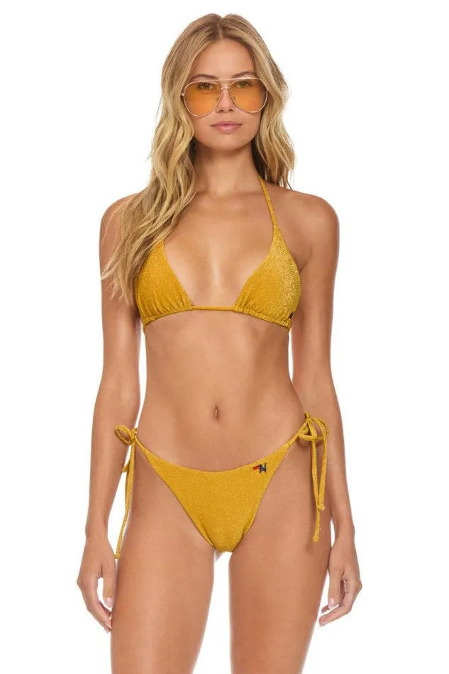 Sparkle Turks Triangle Bikini Top 8211 Gold Women Aviator Nation Swim Tops