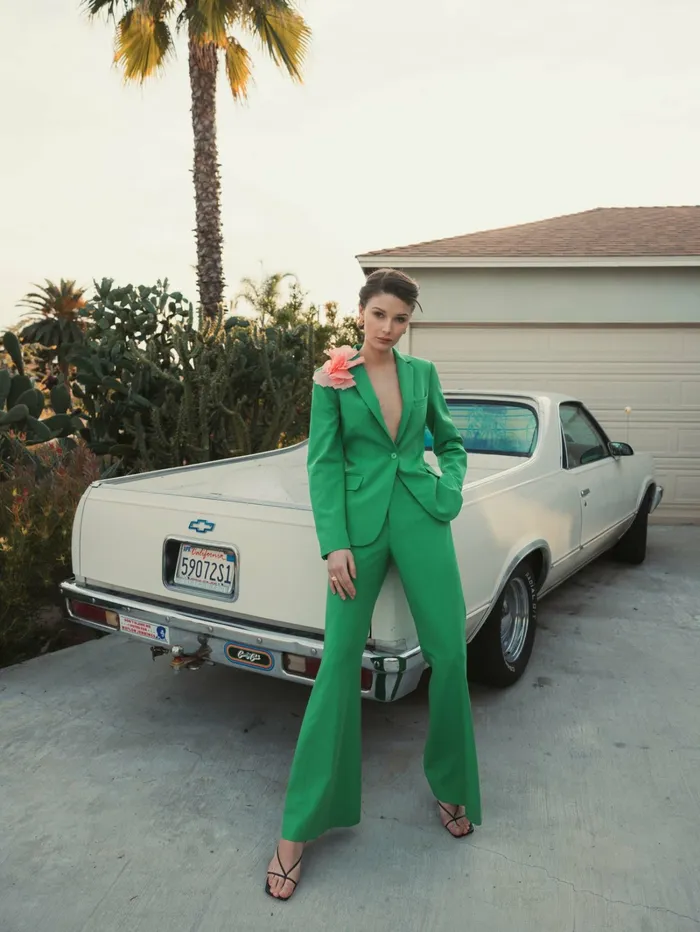 Spring Green Classic Crepe Flared Leg Trouser Pant 8211 FINAL SALE Spring Green Pants Mac Duggal Women