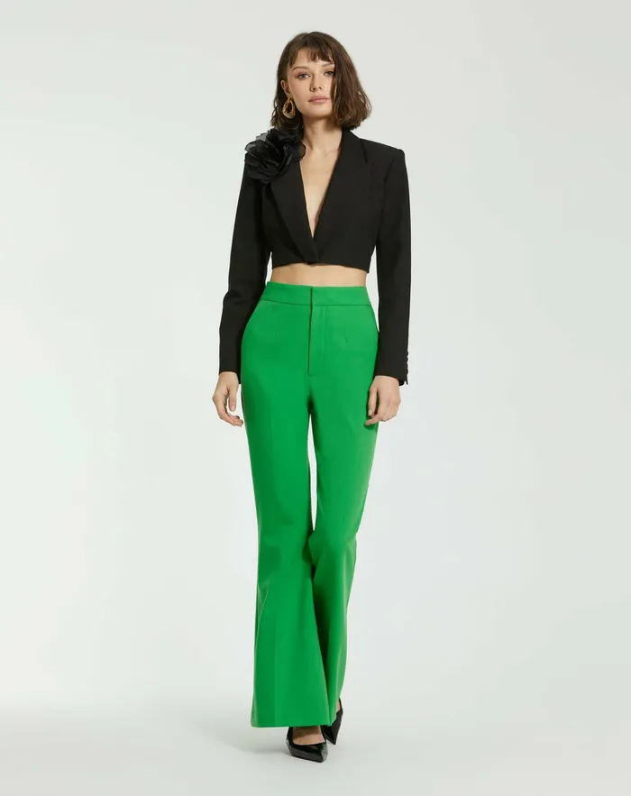 Spring Green Classic Crepe Flared Leg Trouser Pant 8211 FINAL SALE Spring Green Pants Mac Duggal Women