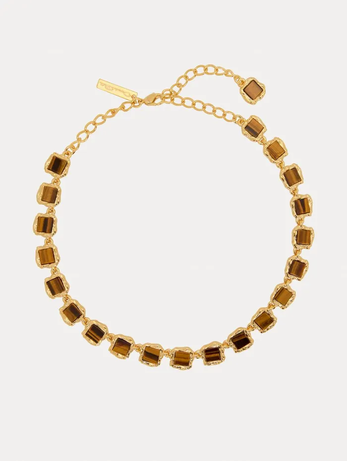 Square Stone Necklace Tiger Eye Women Oscar De La Renta Necklaces