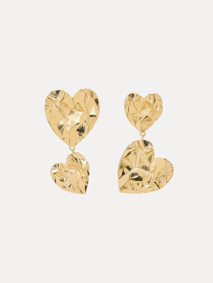 Stacked Crushed Heart Earrings Gold Women Oscar De La Renta Earrings