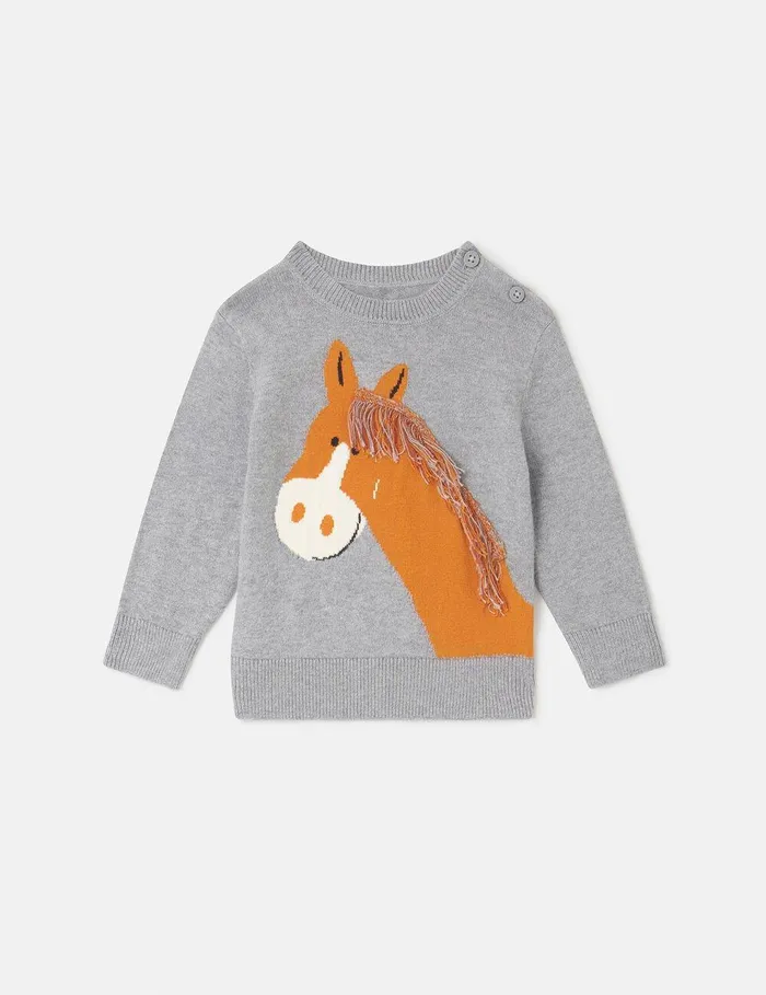 Stella McCartney Baby Boys Kids Horse Graphic Fringed Sweatshirt Grey