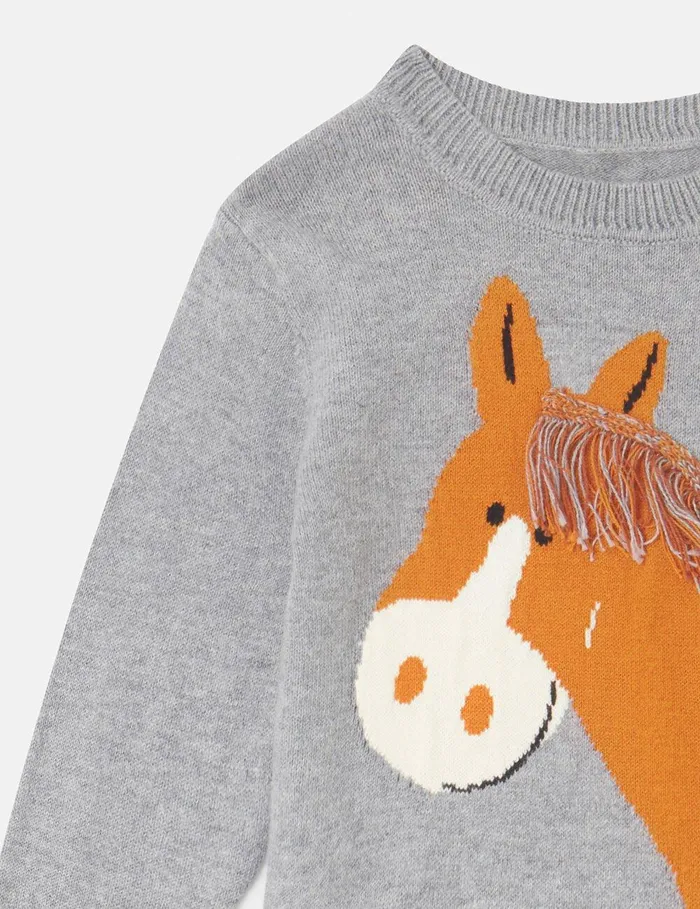 Stella McCartney Baby Boys Kids Horse Graphic Fringed Sweatshirt Grey Stella McCartney Baby Boys Kids Horse Graphic Fringed Sweatshirt Grey