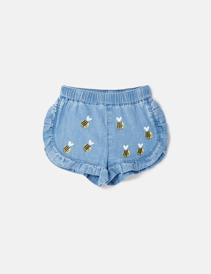 Stella McCartney Baby Girls Kids Bumblebee Embroidery Denim Shorts Blue