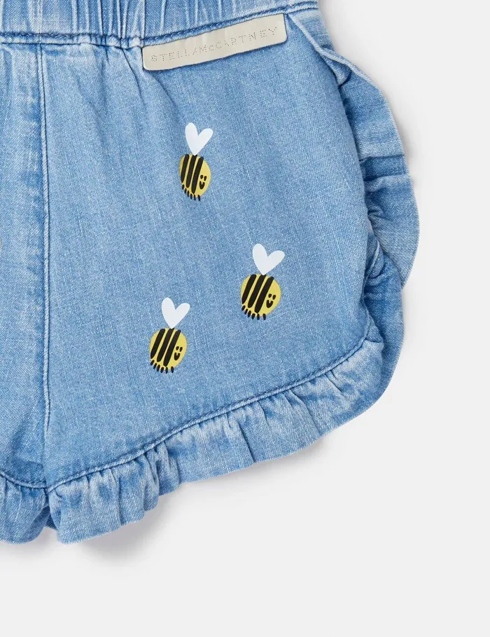 Stella McCartney Baby Girls Kids Bumblebee Embroidery Denim Shorts Blue Stella McCartney Baby Girls Kids Bumblebee Embroidery Denim Shorts Blue