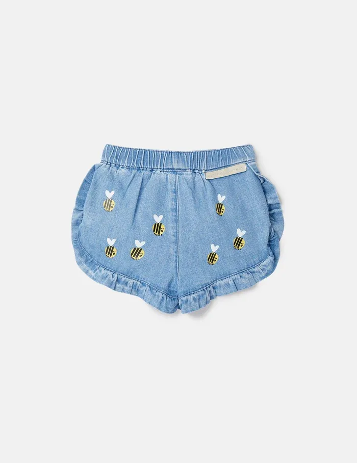 Stella McCartney Baby Girls Kids Bumblebee Embroidery Denim Shorts Blue Stella McCartney Baby Girls Kids Bumblebee Embroidery Denim Shorts Blue