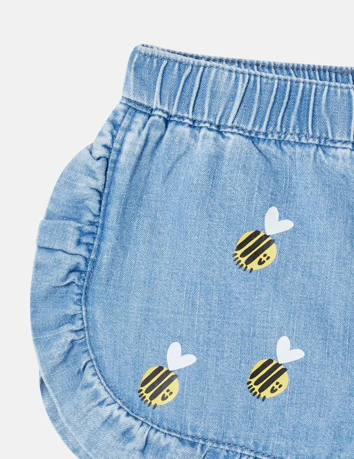 Stella McCartney Baby Girls Kids Bumblebee Embroidery Denim Shorts Blue Stella McCartney Baby Girls Kids Bumblebee Embroidery Denim Shorts Blue