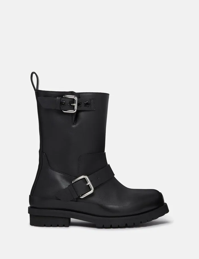 Stella McCartney Boots Women Trace BuckleStrap Biker Boots Midnight Black