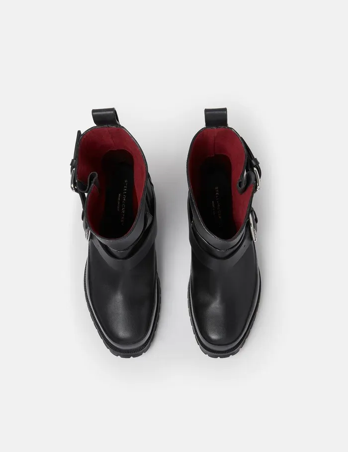 Stella McCartney Boots Women Trace BuckleStrap Biker Boots Midnight Black Stella McCartney Boots Women Trace BuckleStrap Biker Boots Midnight Black