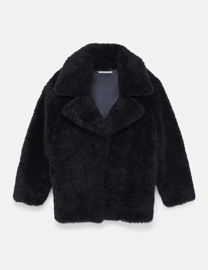 Stella McCartney Coats And Jackets Women Belted Plush Teddy Jacket Deep Navy