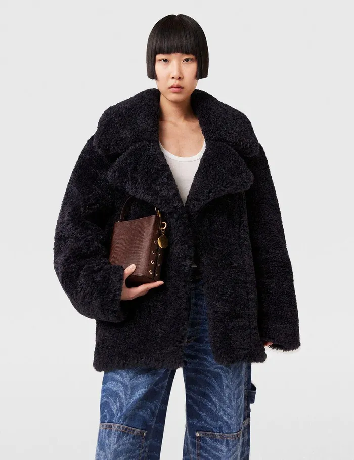 Stella McCartney Coats And Jackets Women Belted Plush Teddy Jacket Deep Navy Stella McCartney Coats And Jackets Women Belted Plush Teddy Jacket Deep Navy