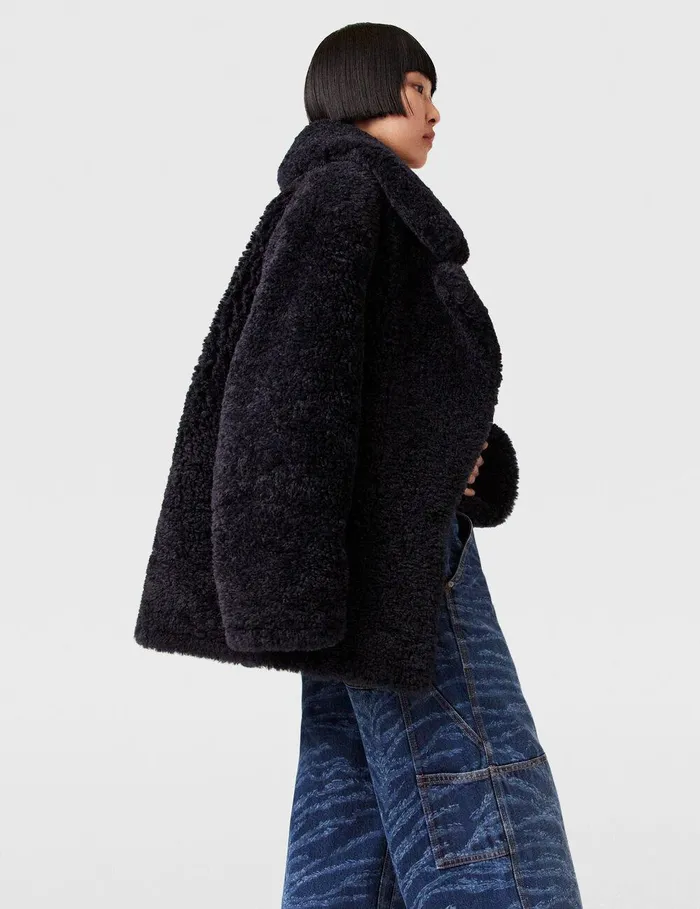 Stella McCartney Coats And Jackets Women Belted Plush Teddy Jacket Deep Navy Stella McCartney Coats And Jackets Women Belted Plush Teddy Jacket Deep Navy