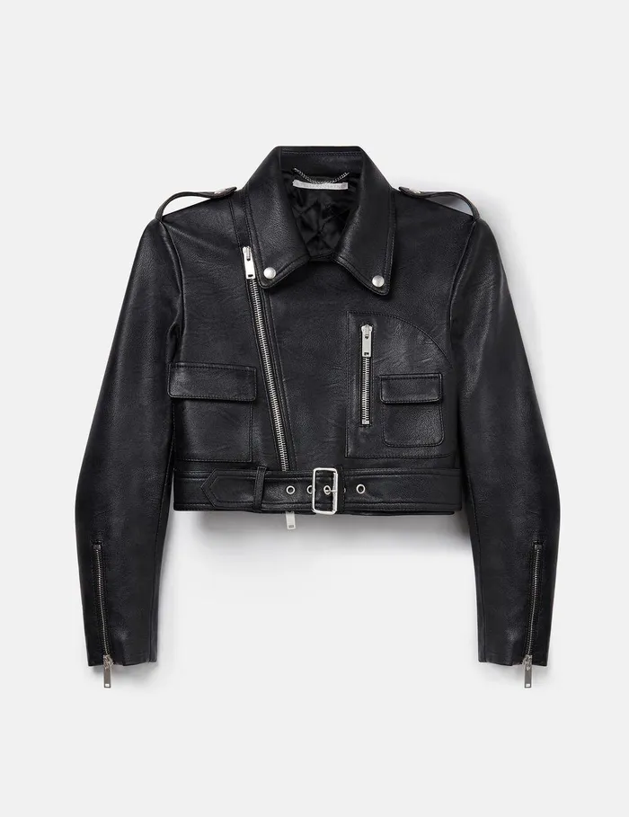 Stella McCartney Coats And Jackets Women Cropped Alter Mat Biker Jacket Black Leather Stella McCartney Coats And Jackets Women Cropped Alter Mat Biker Jacket Black Leather