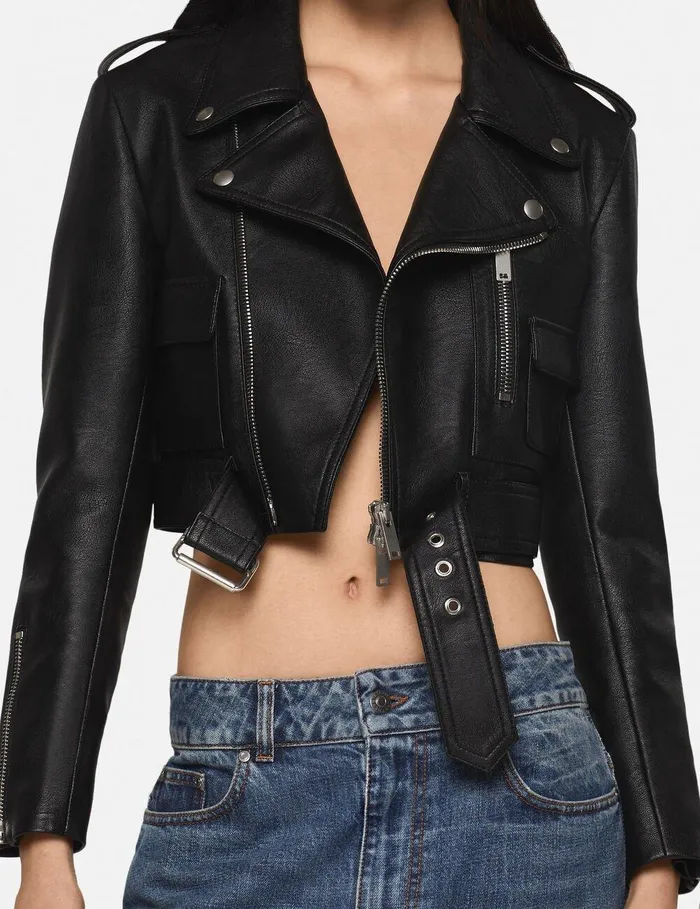 Stella McCartney Coats And Jackets Women Cropped Alter Mat Biker Jacket Black Leather Stella McCartney Coats And Jackets Women Cropped Alter Mat Biker Jacket Black Leather