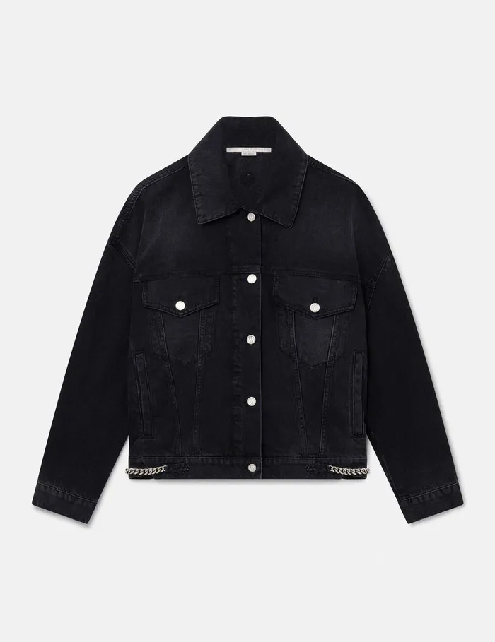 Stella McCartney Coats And Jackets Women Falabella Oversized Denim Jacket Black Stella McCartney Coats And Jackets Women Falabella Oversized Denim Jacket Black