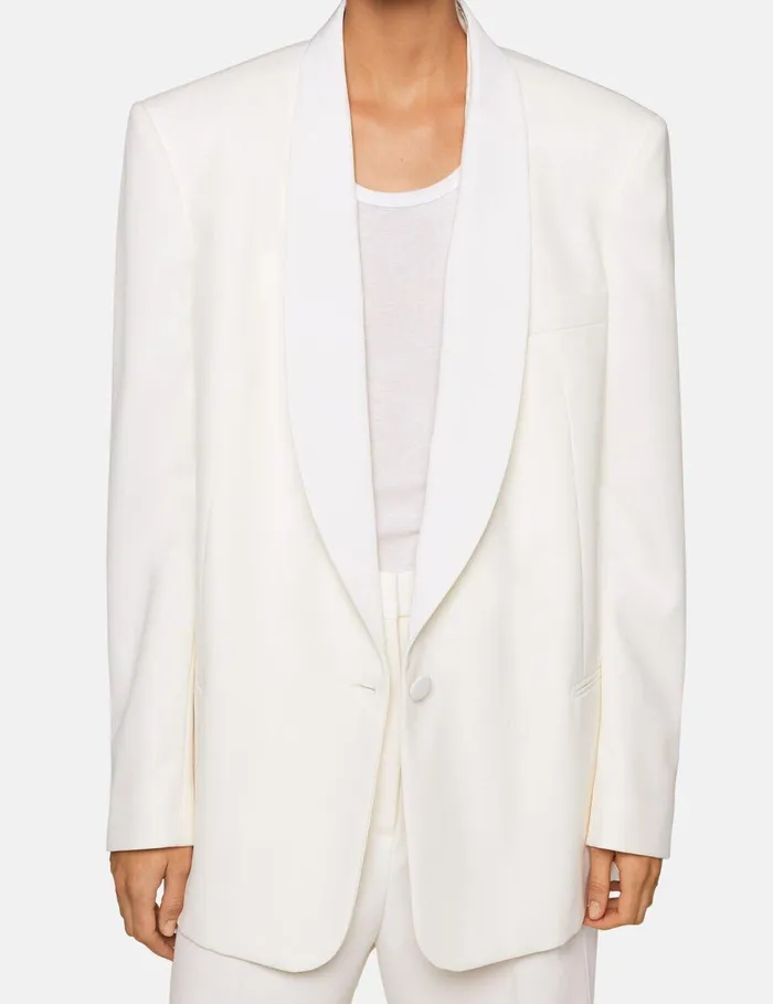 Stella McCartney Coats And Jackets Women Wool Blazer With Shawl Lapels Chalk White Stella McCartney Coats And Jackets Women Wool Blazer With Shawl Lapels Chalk White