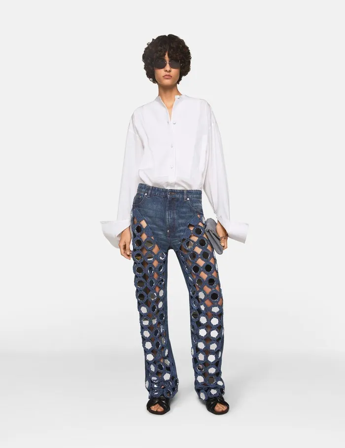 Stella McCartney Denim Women MirrorEmbellished HighRise Denim Jeans Vintage Wash Denim Stella McCartney Denim Women MirrorEmbellished HighRise Denim Jeans Vintage Wash Denim