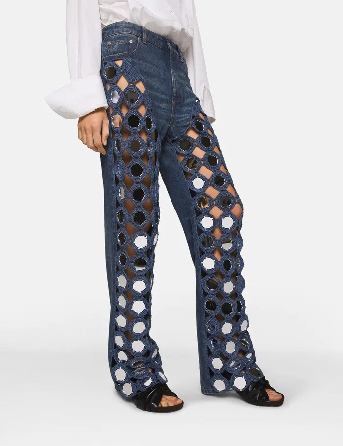Stella McCartney Denim Women MirrorEmbellished HighRise Denim Jeans Vintage Wash Denim Stella McCartney Denim Women MirrorEmbellished HighRise Denim Jeans Vintage Wash Denim