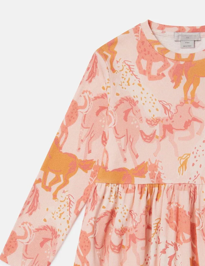 Stella McCartney Dresses and Jumpsuits Kids Horse Print LongSleeve Dress Peach Pink