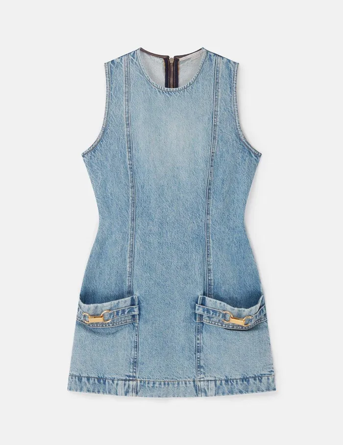 Stella McCartney Dresses Women ClaspEmbellished Sleeveless Mini Dress Light Wash Blue Stella McCartney Dresses Women ClaspEmbellished Sleeveless Mini Dress Light Wash Blue