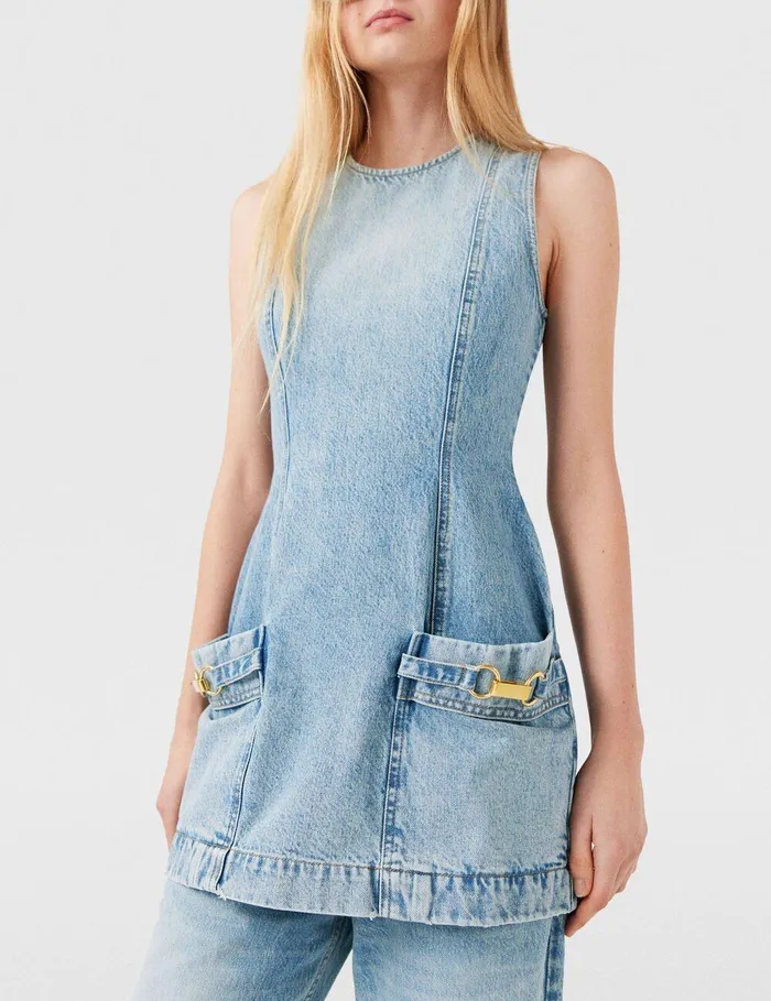 Stella McCartney Dresses Women ClaspEmbellished Sleeveless Mini Dress Light Wash Blue
