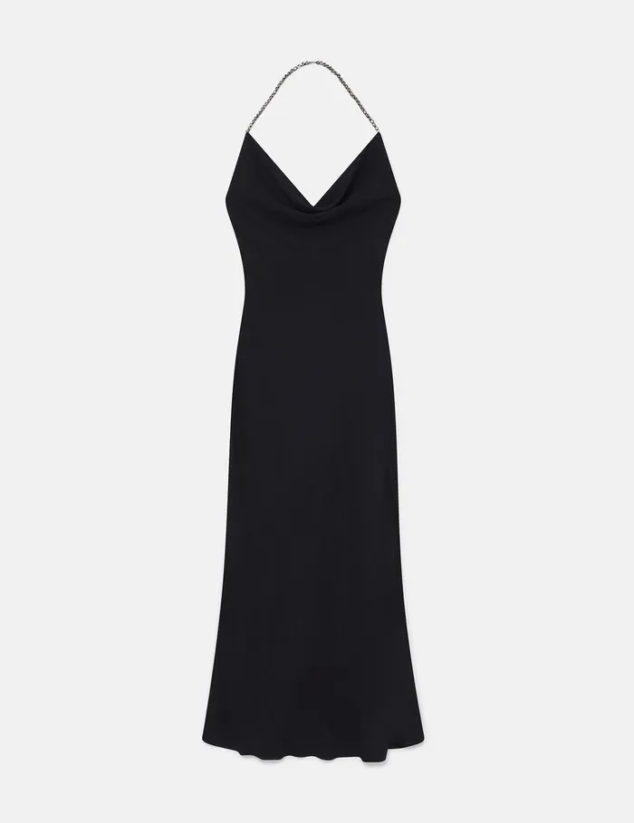 Stella McCartney Dresses Women Plunge Crystal Halterneck Maxi Dress Black And Silver Stella McCartney Dresses Women Plunge Crystal Halterneck Maxi Dress Black And Silver