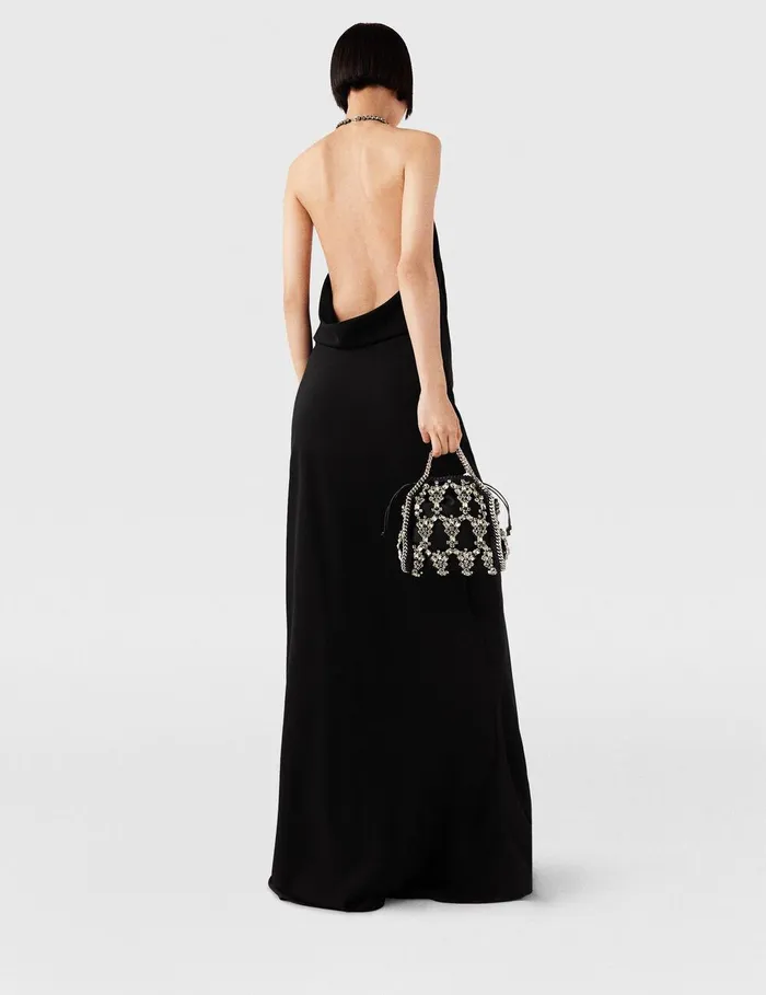 Stella McCartney Dresses Women Plunge Crystal Halterneck Maxi Dress Black And Silver