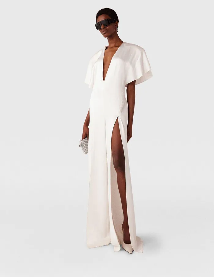 Stella McCartney Dresses Women Plunge Neck LegSlit Jumpsuit White Stella McCartney Dresses Women Plunge Neck LegSlit Jumpsuit White