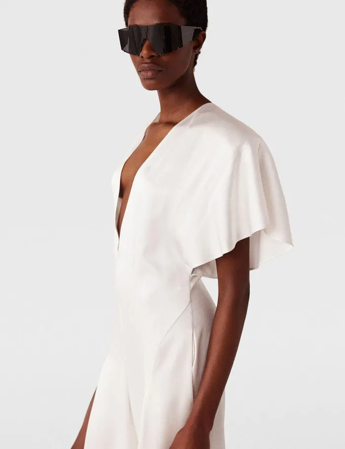 Stella McCartney Dresses Women Plunge Neck LegSlit Jumpsuit White Stella McCartney Dresses Women Plunge Neck LegSlit Jumpsuit White