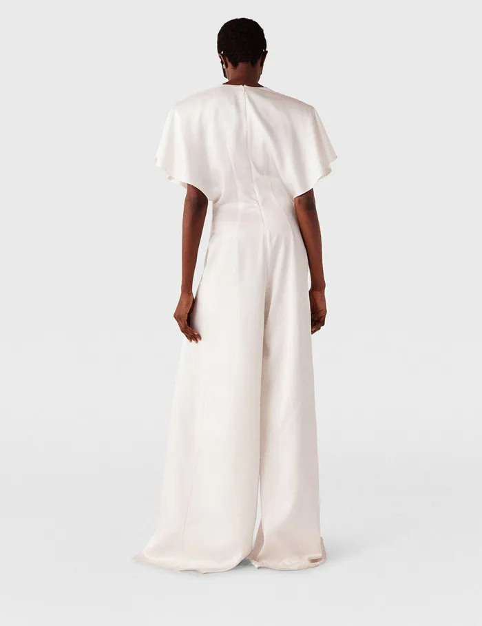 Stella McCartney Dresses Women Plunge Neck LegSlit Jumpsuit White Stella McCartney Dresses Women Plunge Neck LegSlit Jumpsuit White