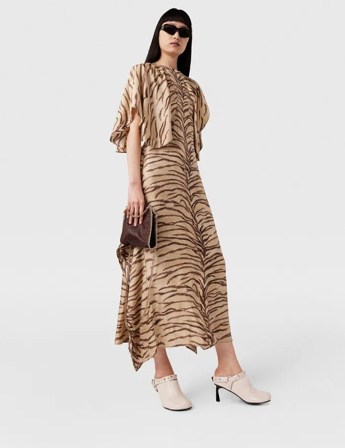 Stella McCartney Dresses Women Tiger Print Puff Sleeve Maxi Dress Natural Tiger Print