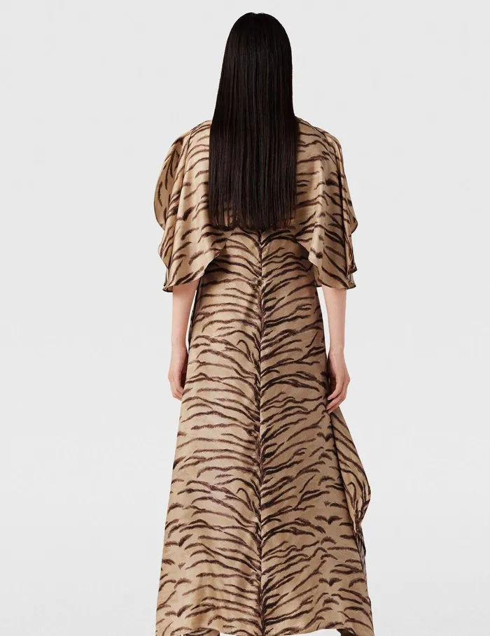 Stella McCartney Dresses Women Tiger Print Puff Sleeve Maxi Dress Natural Tiger Print