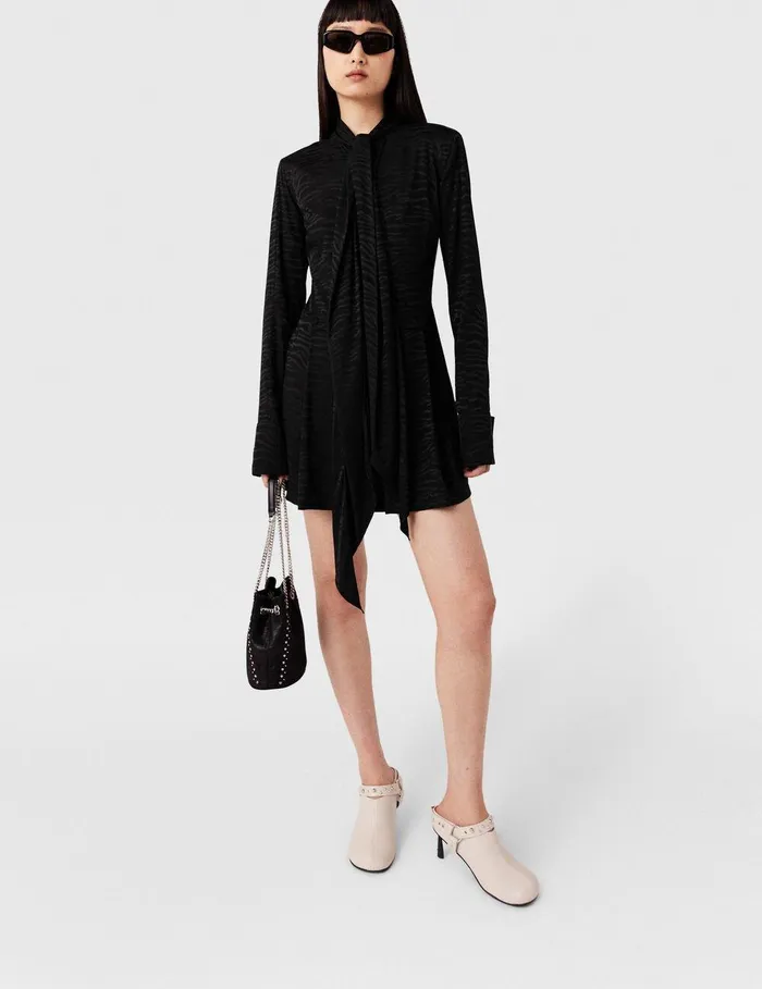Stella McCartney Dresses Women Tiger Print TieNeck Midi Dress Black Tiger Print Stella McCartney Dresses Women Tiger Print TieNeck Midi Dress Black Tiger Print