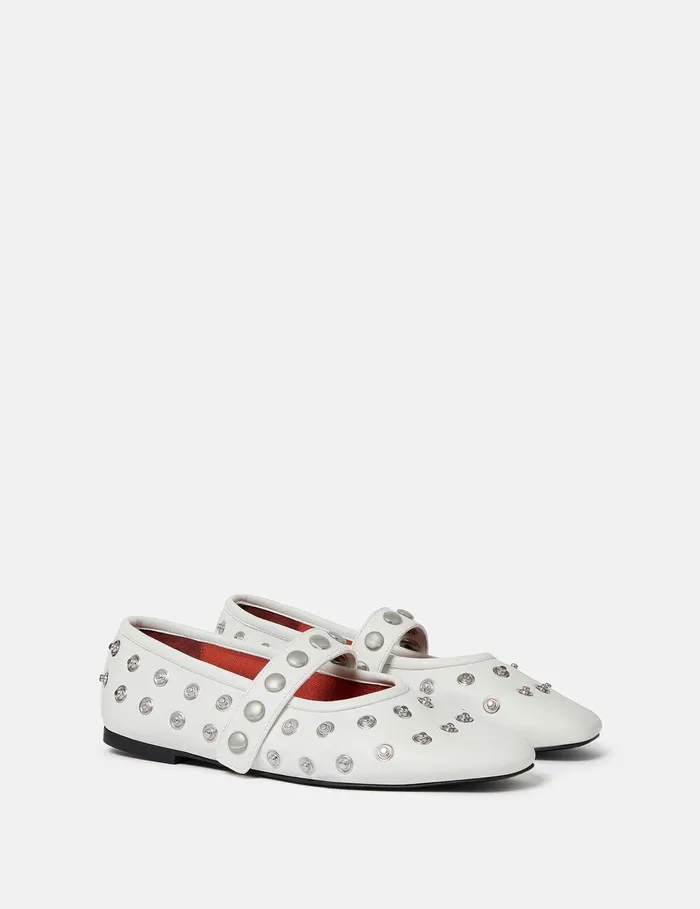 Stella McCartney Flats Women Ryder PopperStudded Ballet Flats Pure White Stella McCartney Flats Women Ryder PopperStudded Ballet Flats Pure White