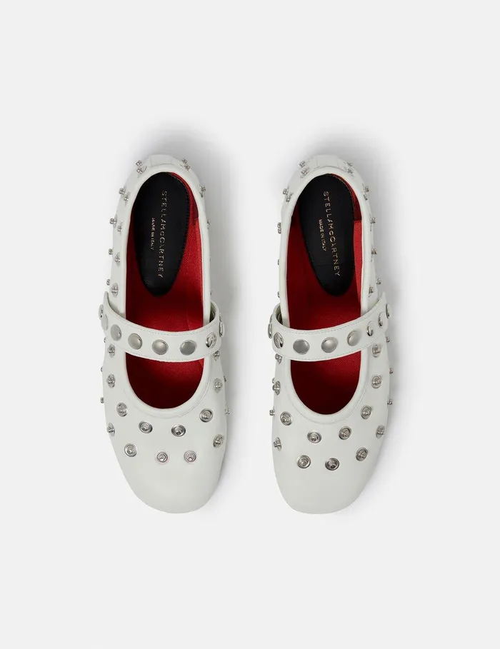 Stella McCartney Flats Women Ryder PopperStudded Ballet Flats Pure White Stella McCartney Flats Women Ryder PopperStudded Ballet Flats Pure White