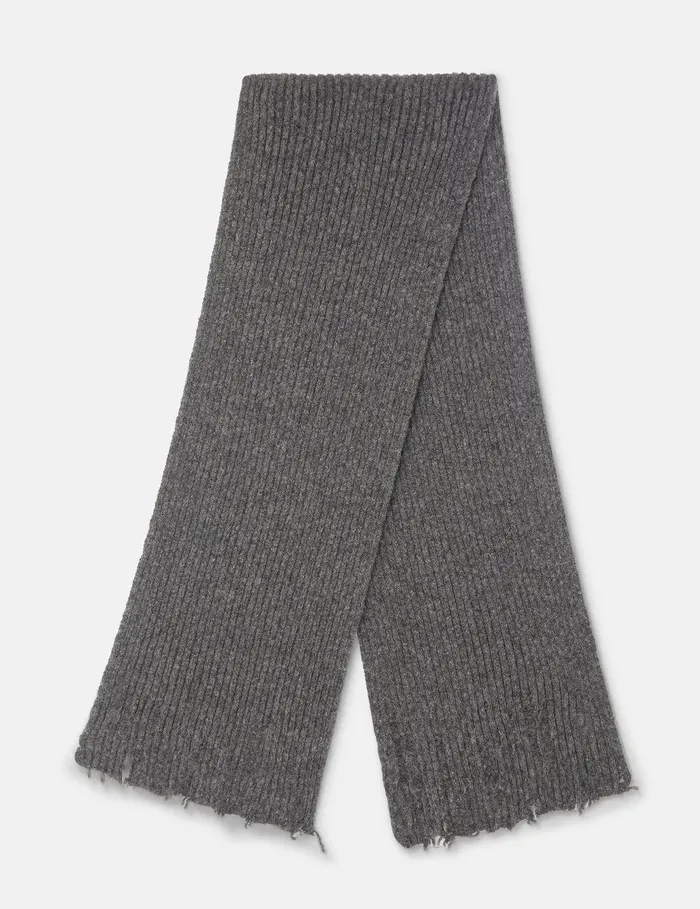 Stella McCartney Knitwear Women Distressed Chunky Scarf Charcoal Grey