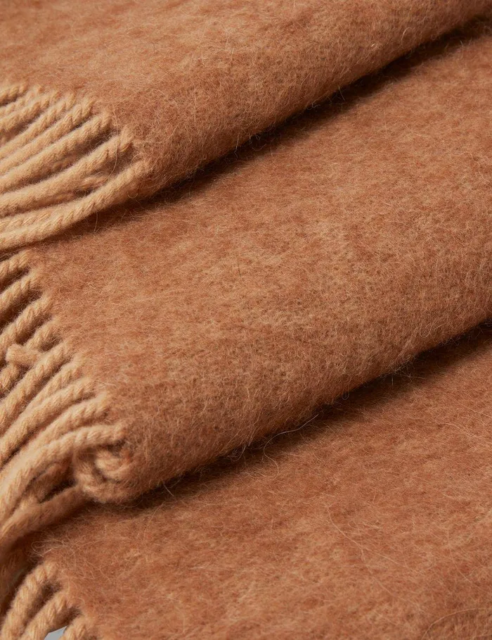 Stella McCartney Knitwear Women Fringed Logo Scarf Camel
